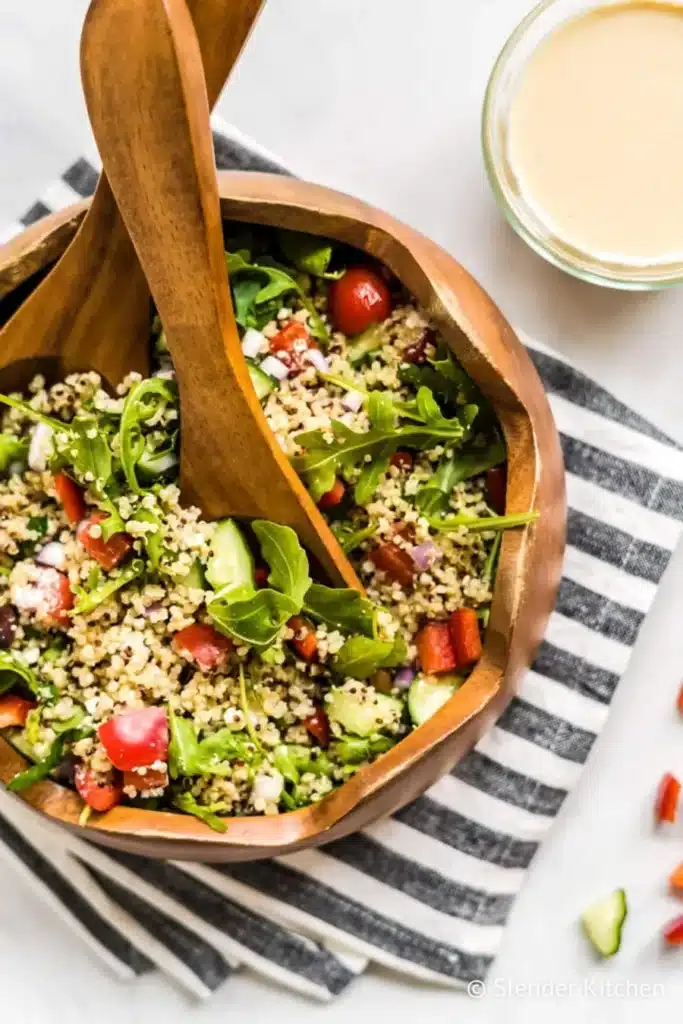 quinoa salad in a wooden bowl