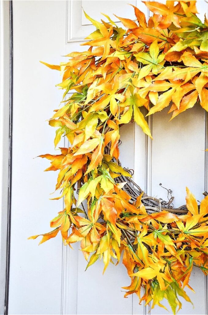 big  leaf wreath on a front door