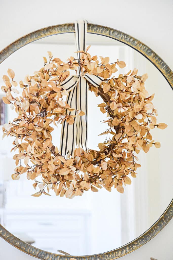FALL DECORATION- WREATH HANGING ON A MIRROR