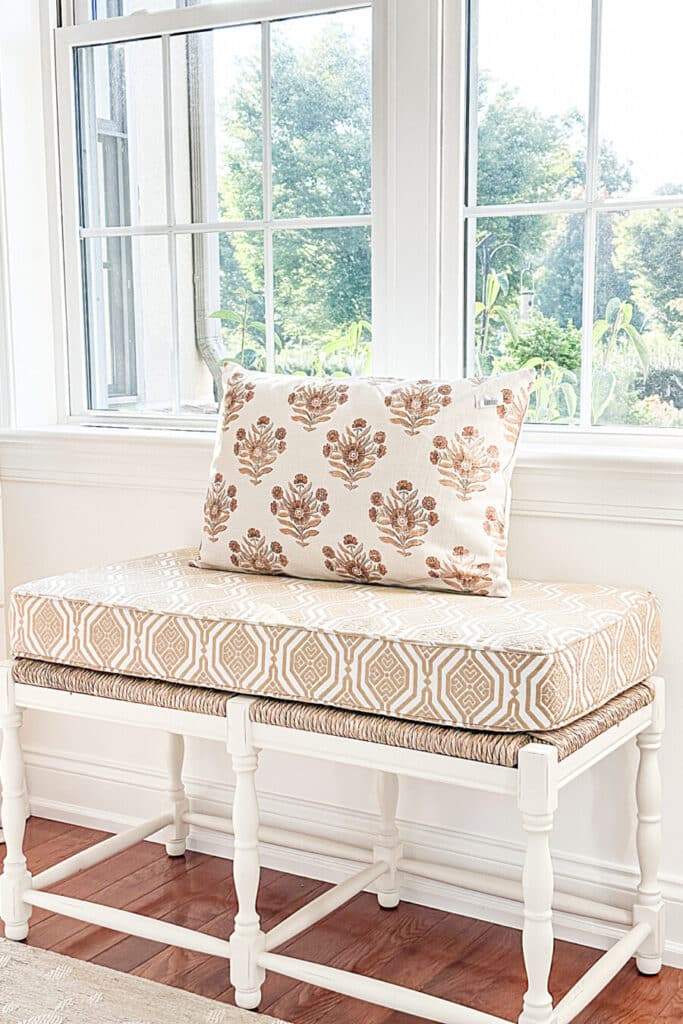 2023 FALL HOME TOUR- pillow on a bench