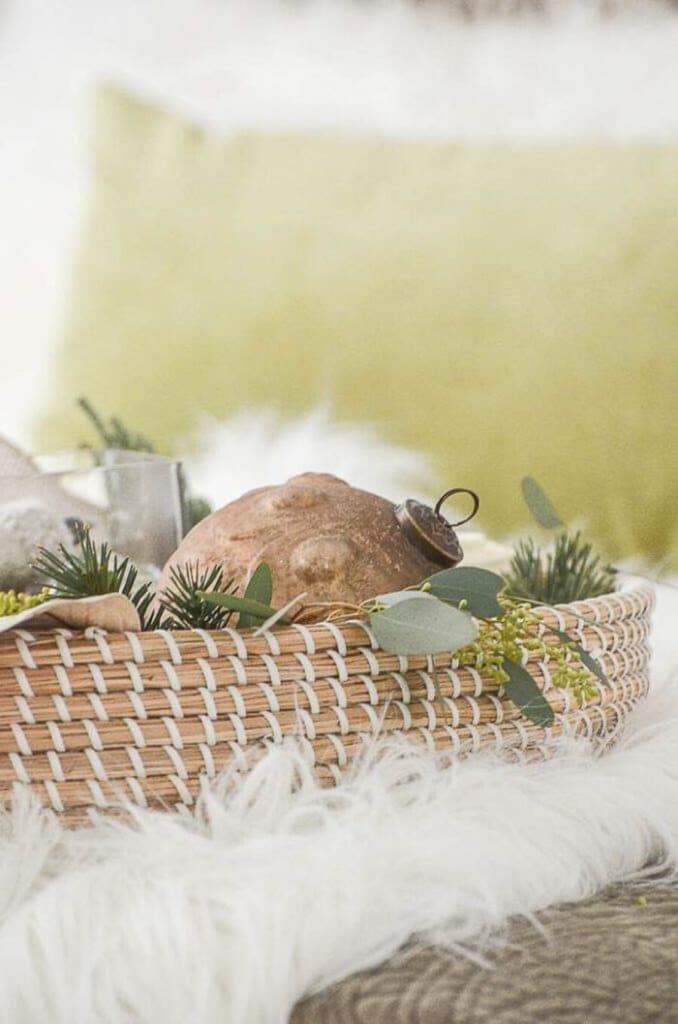 Christmas Arrangement- basket arrangement on bed