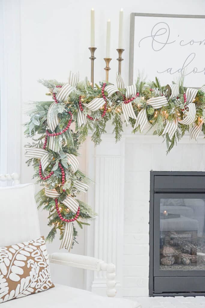 asymmetrical Christmas garland on a mantel