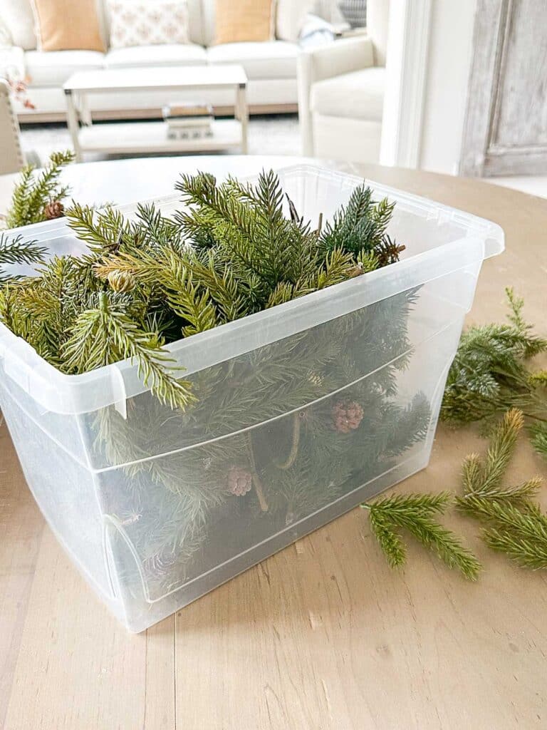 3 CHRISTMAS DOUGHBOWL CENTERPIECE-greens in a plastic container