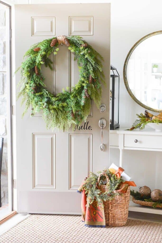 Big wreath on the front door