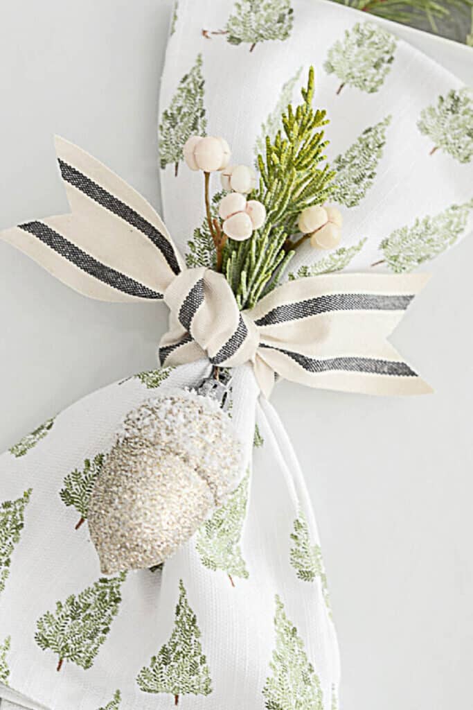 FAUX GREENS- napkin tied with a ribbon 