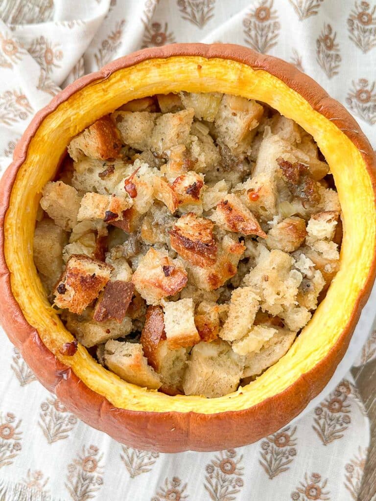 STUFFED PUMPKIN-top view of with pumpkin with stuffing 