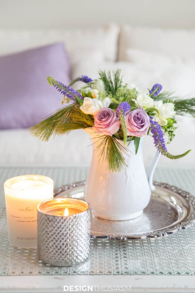 vase of flowers and candles