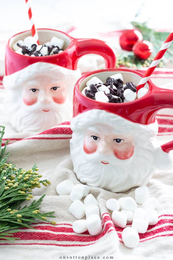 santa mugs with hot cocoa