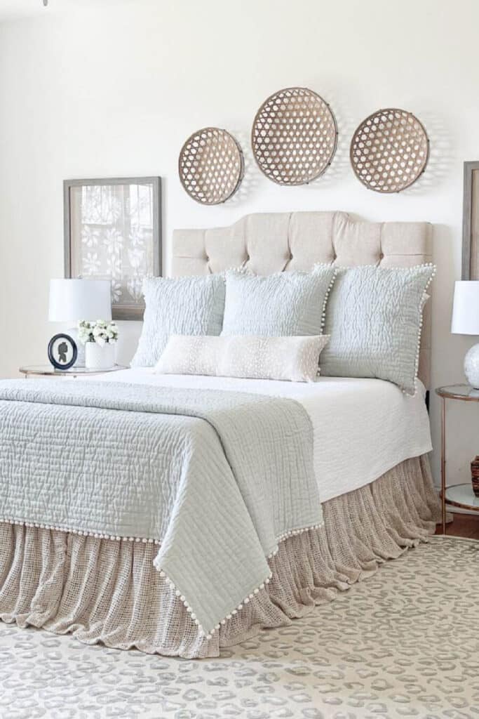 baskets above the bed