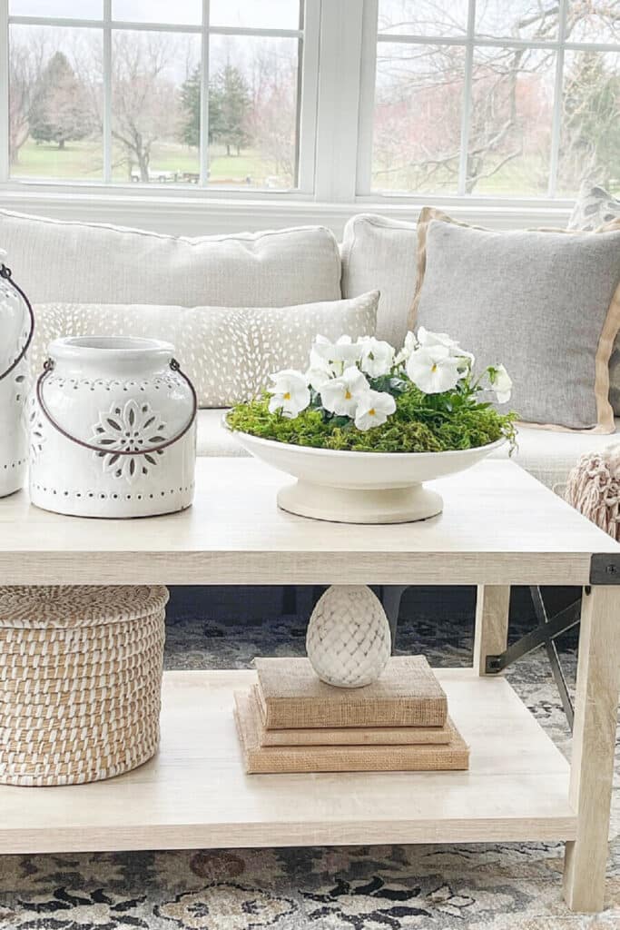 spring decor on a coffee table