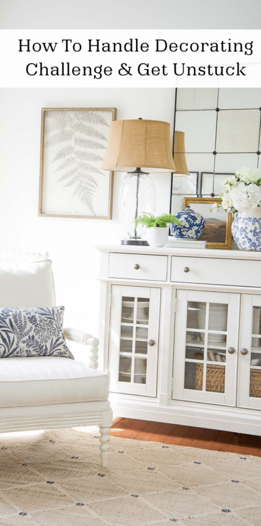 white buffet with blue and white chinoiserie- handling decorating challenges