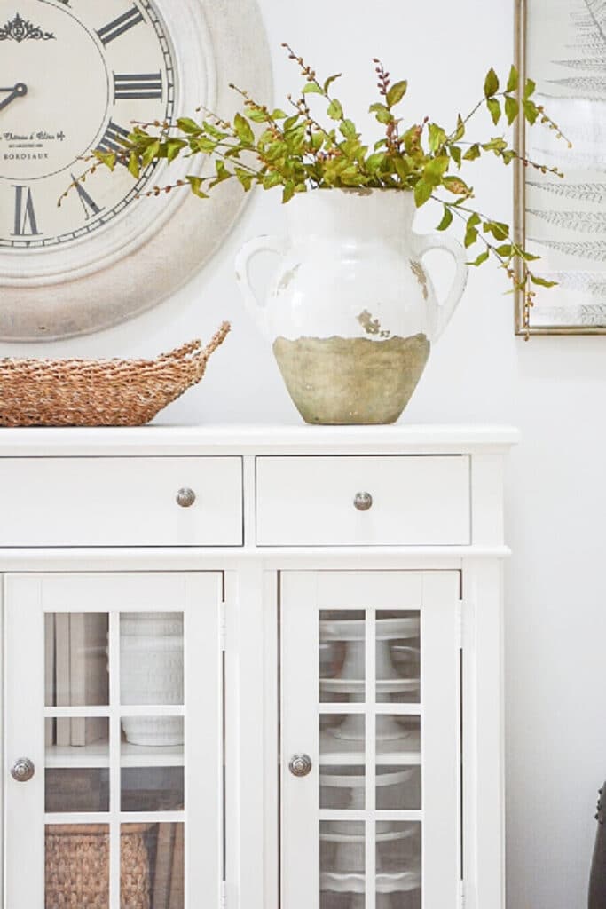UPDATING DECORATING A ROOM IDEAS- white buffet with updated clock