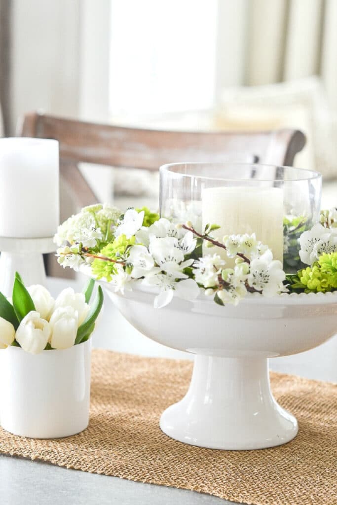 flower spring centerpiece on a dining room table