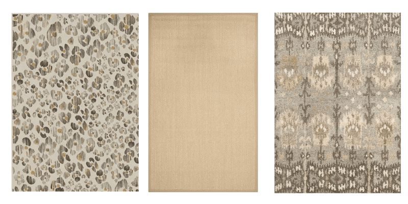 two coordinating rugs with a natural solid colored rug.