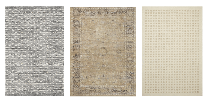 TRIO OF GRAY AND BEIGE/CAMEL RUGS