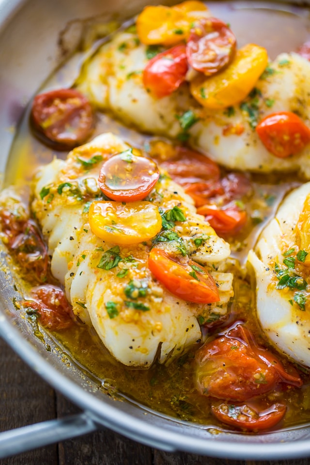 cod in a tomato basil and wine sauce